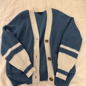 Blue and White Women's Cardigan